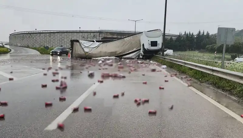 TIR Devrildi: Yolda İçki Pıtır Pıtır Saçıldı, Gözler Büyülendi!